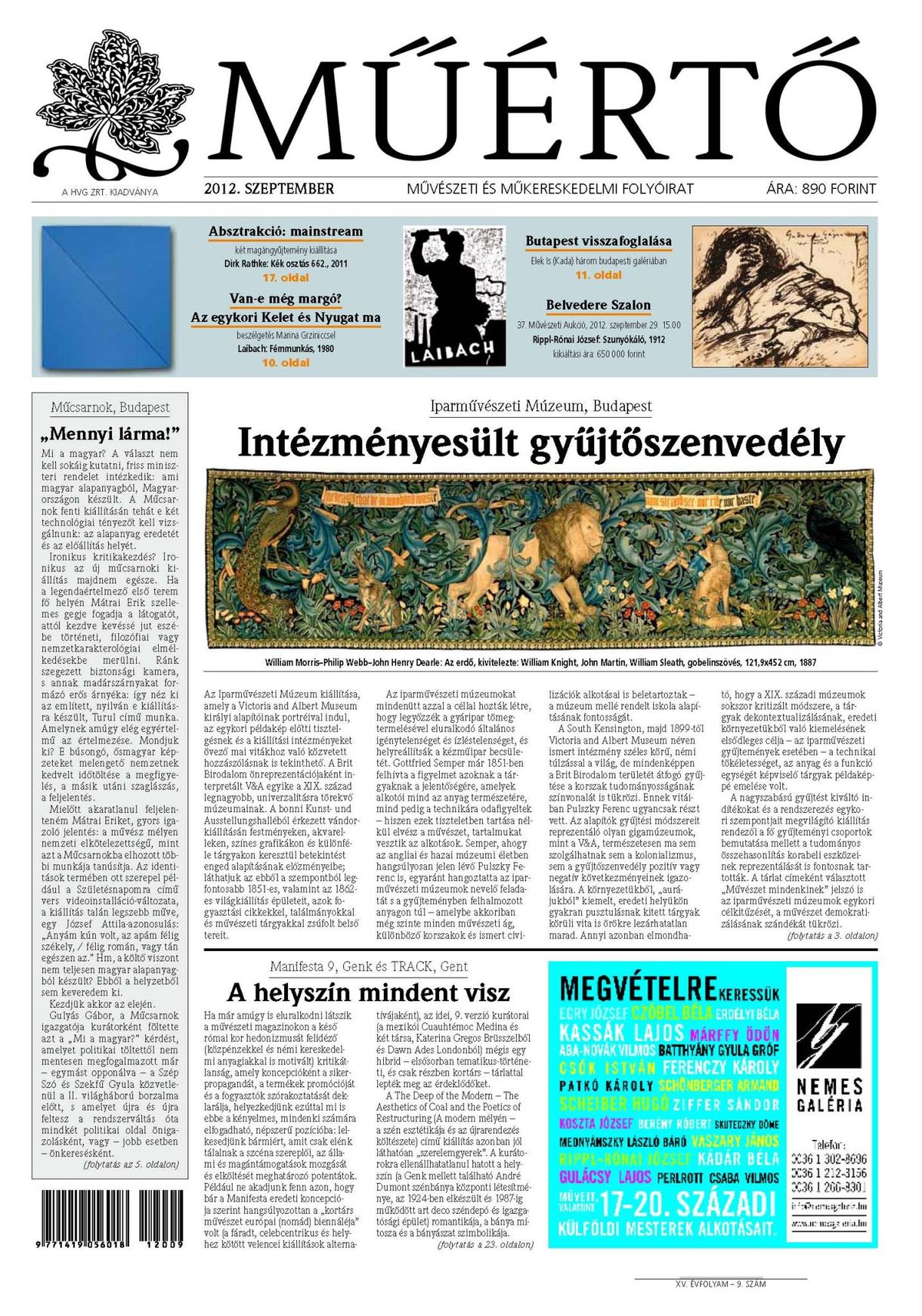 Megjelent a Műértő szeptemberi lapszáma
