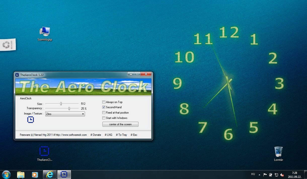 Működő analóg óra a Windows hátterére, ingyen