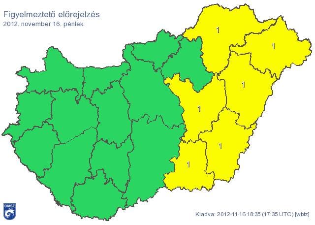 Figyelmeztetést adtak ki több megyére - térkép