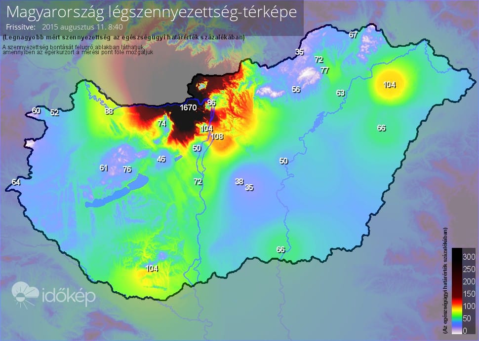 Térkép: Dorognál brutális szmogot mértek ma reggel