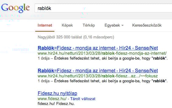 Rablóként ismeri fel a Fideszt a Google kereső