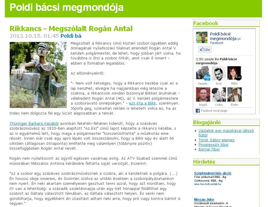 Rogán a Rikkancs szoborról: 