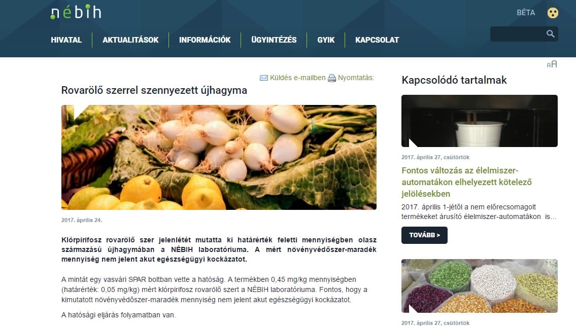 Idegmérget találtak egy Sparban vett újhagymában