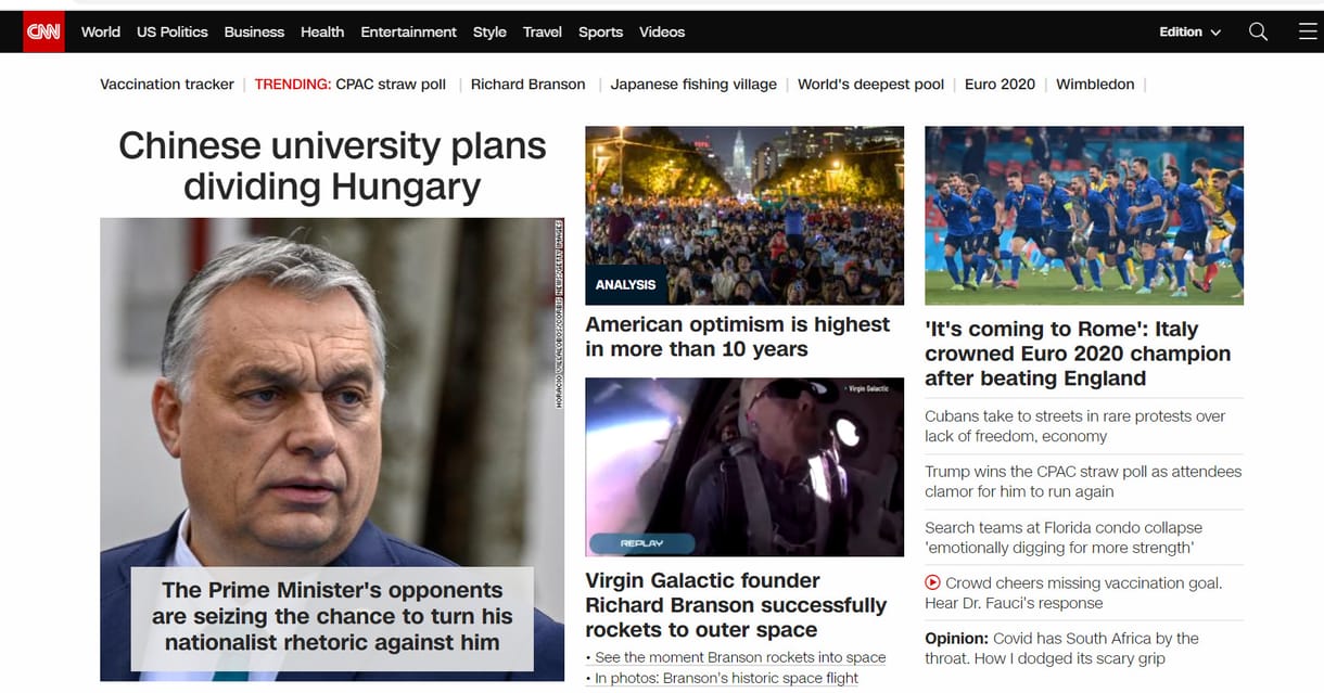 Orbán, a Fudan-ügy és a magyar ellenzék a CNN címlapján