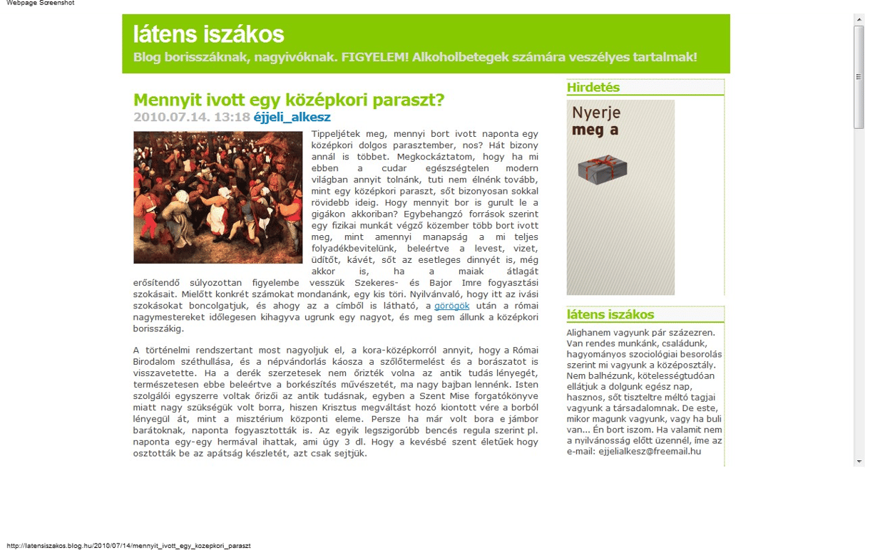 Mennyit ittak a középkori dolgos parasztok?