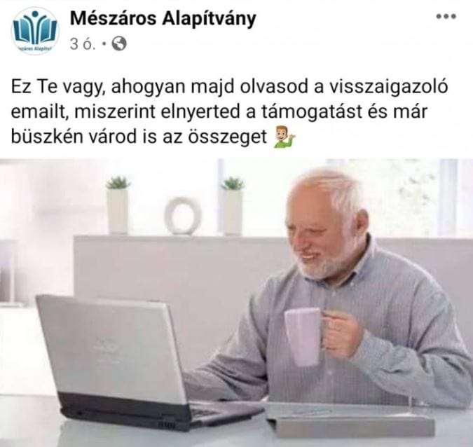 Mészáros alapítványa Hide the Pain Harold képével hirdette a támogatások elnyeréséről szóló posztját