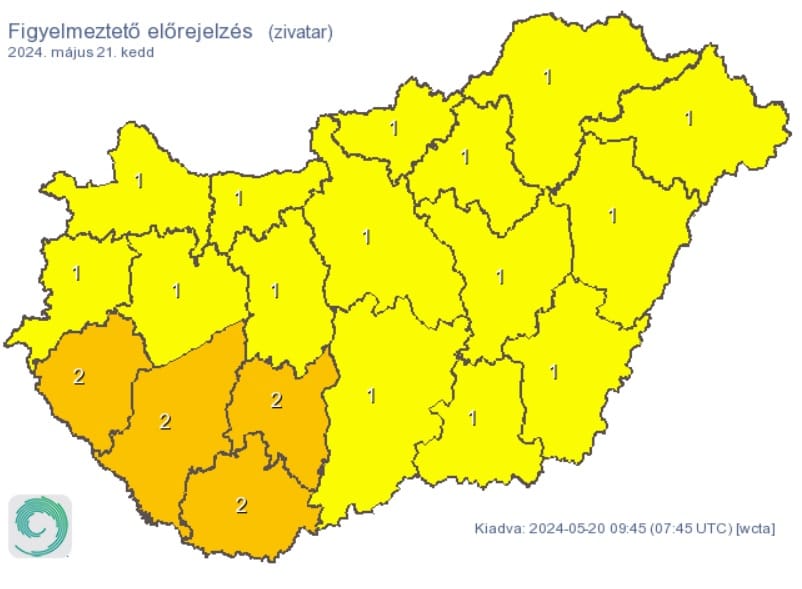 Az egész országra figyelmeztetést adtak ki zivatarok miatt