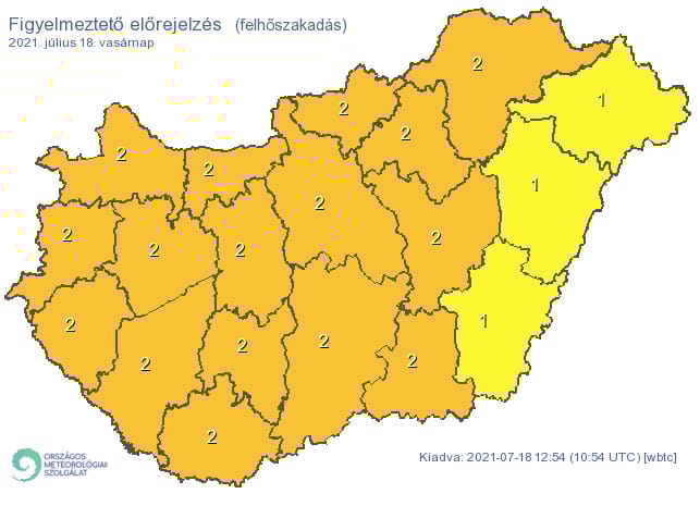 Felhőszakadás várható csaknem az egész országban