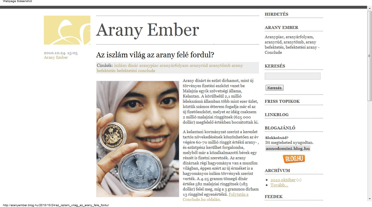 Arany dínár lesz a törvényes fizetőeszköz Malajzia egyik államában