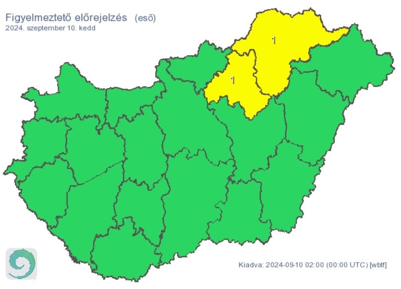 Két megyében is esőre figyelmeztetnek
