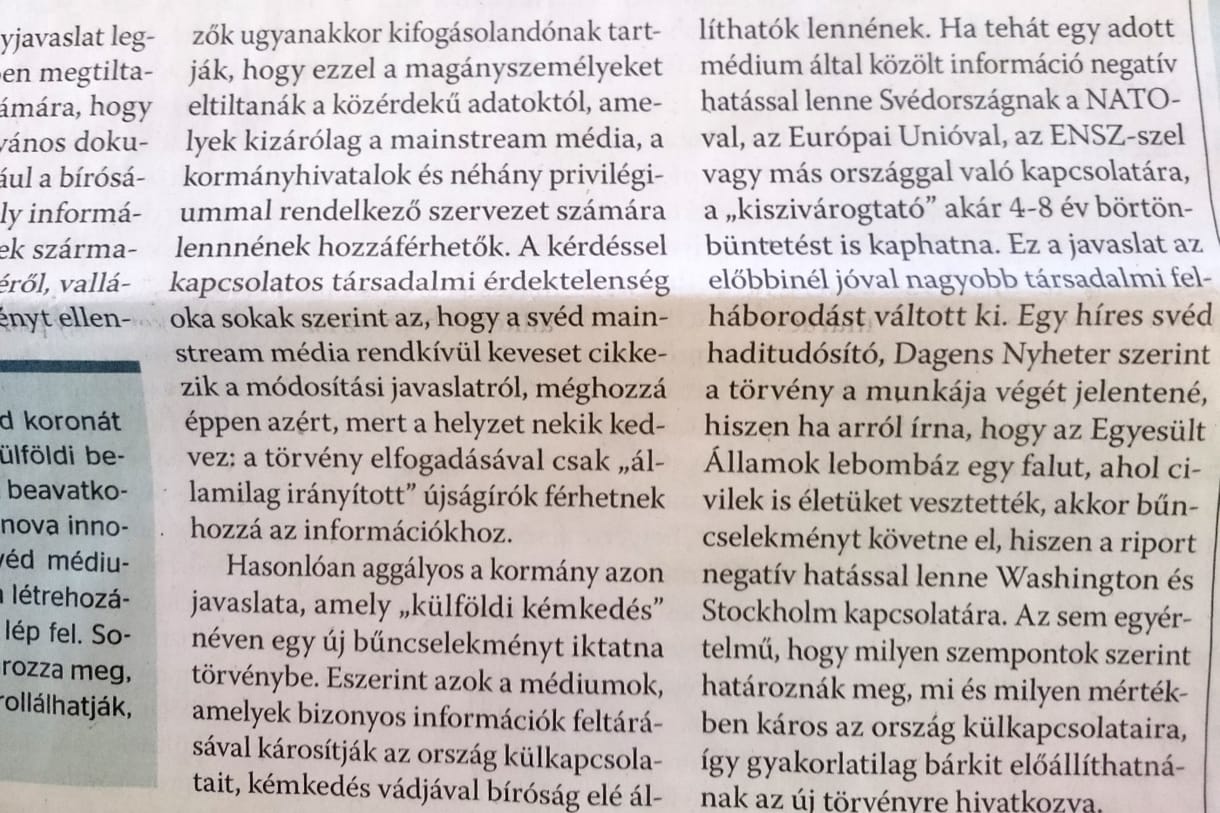 Haditudósítónak nézett egy napilapot a Magyar Idők