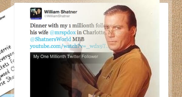 William Shatner - vacsorázni vitte egymilliomodik Twitter követőjét