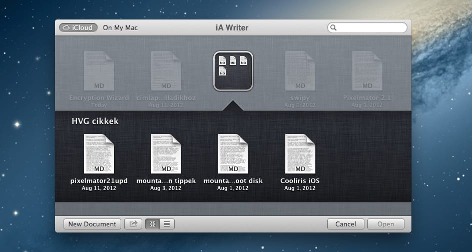 Dokumentumok csoportosítása az iCloudban, Mountain Lion alatt