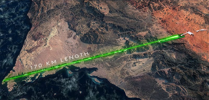 Műholdképeken már látszódik, hogy épül Szaúd-Arábia 170 km hosszú városa