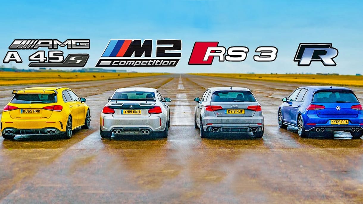 Kis kompaktok nagy csatája: Mercedes-AMG A45S, BMW M2, Audi RS3, VW Golf R