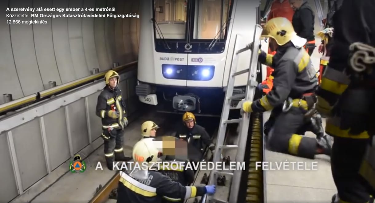 Videót közölt a Katasztrófavédelem a 4-es metró alá esett ember mentéséről