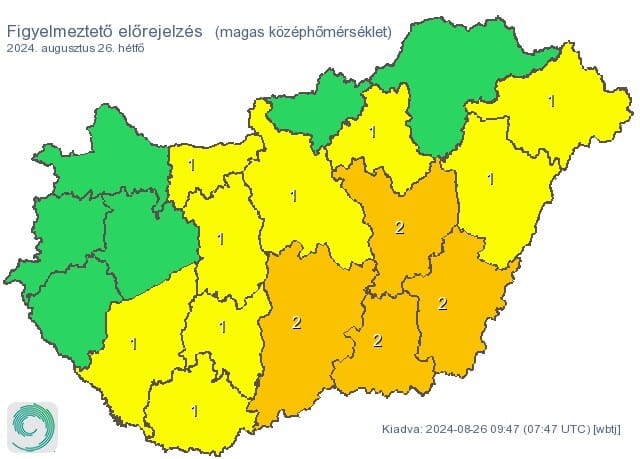 Négy megyére is másodfokú figyelmeztetést adtak ki a forróság miatt