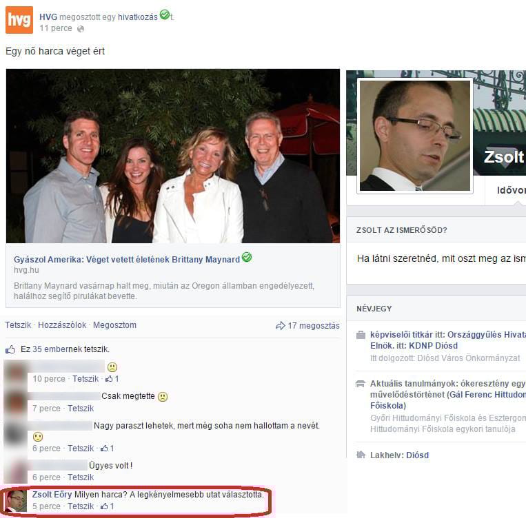 Egy KDNP-s kommentben szólta le az agytumoros eutanáziás nőt