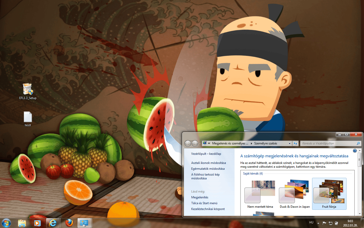 Rajongóknak: letölthető Fruit Ninja Windows 7 téma a Microsofttól