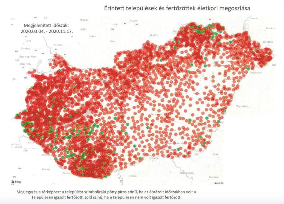 Egy bepöttyözött térképről kell leolvasni a fertőzöttségi adatokat