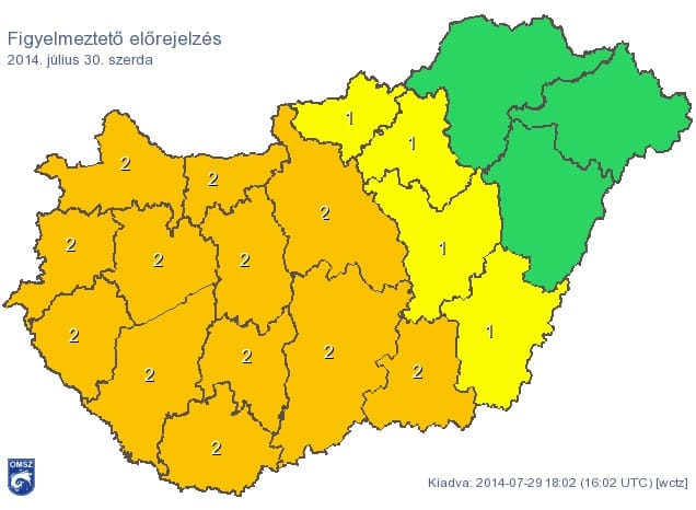 Narancsba borul holnap a fél ország - térkép