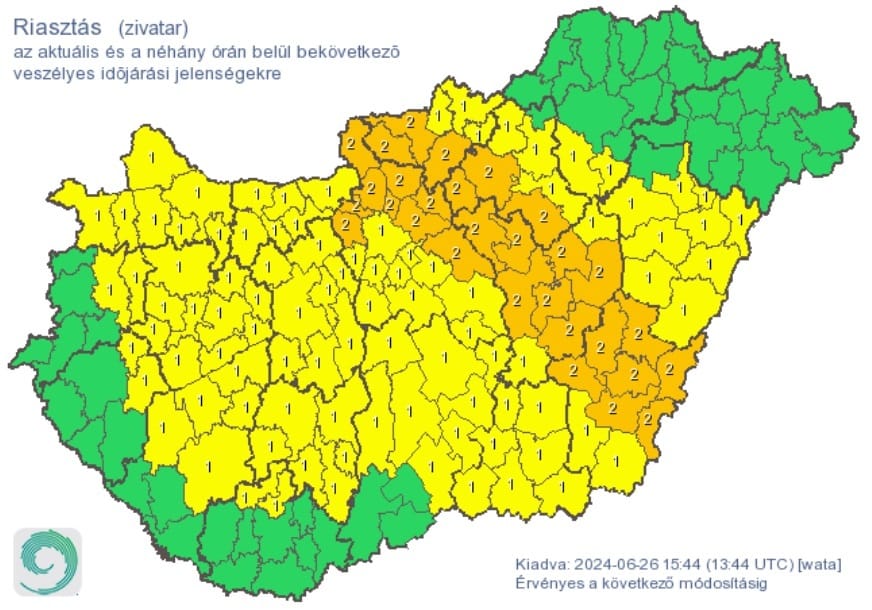 Másodfokú riasztást adtak ki Budapestre és Fejér megye egyes járásaira