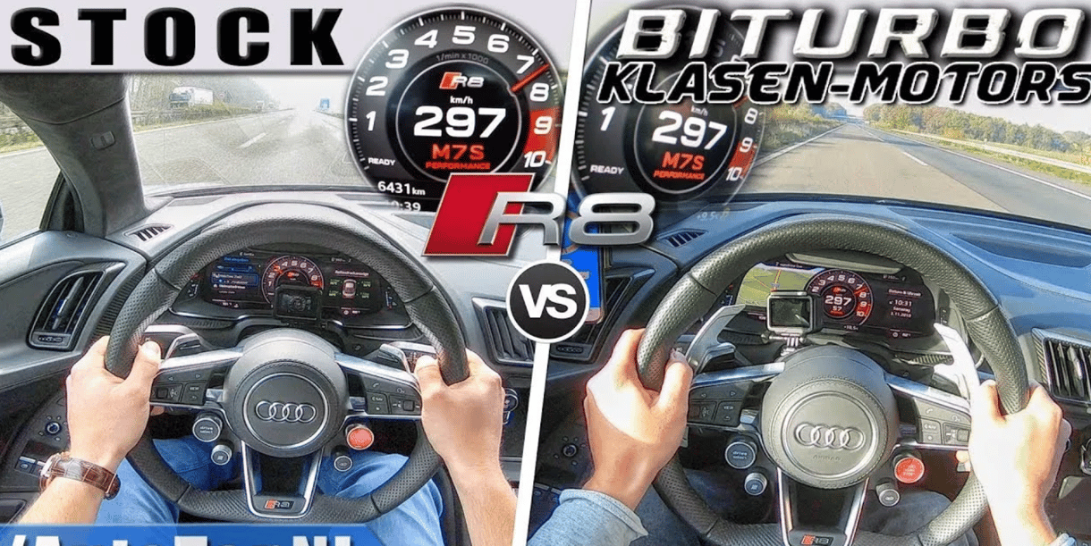 Ez a különbség, ha egy 610 lóerős Audi R8-cal vagy egy 1000 lóerőssel gyorsulunk – videó