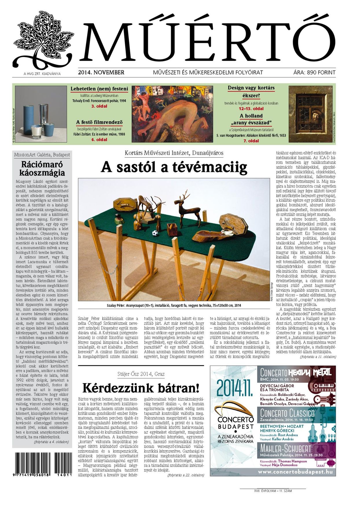 Megjelent a Műértő novemberi lapszáma