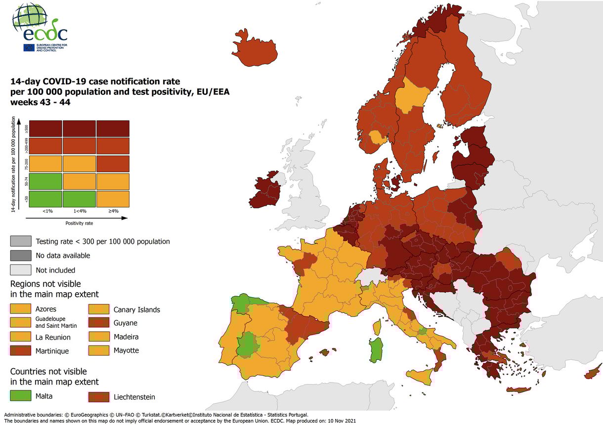 Csaknem egész Magyarország sötétvörös már az EU járványtérképén