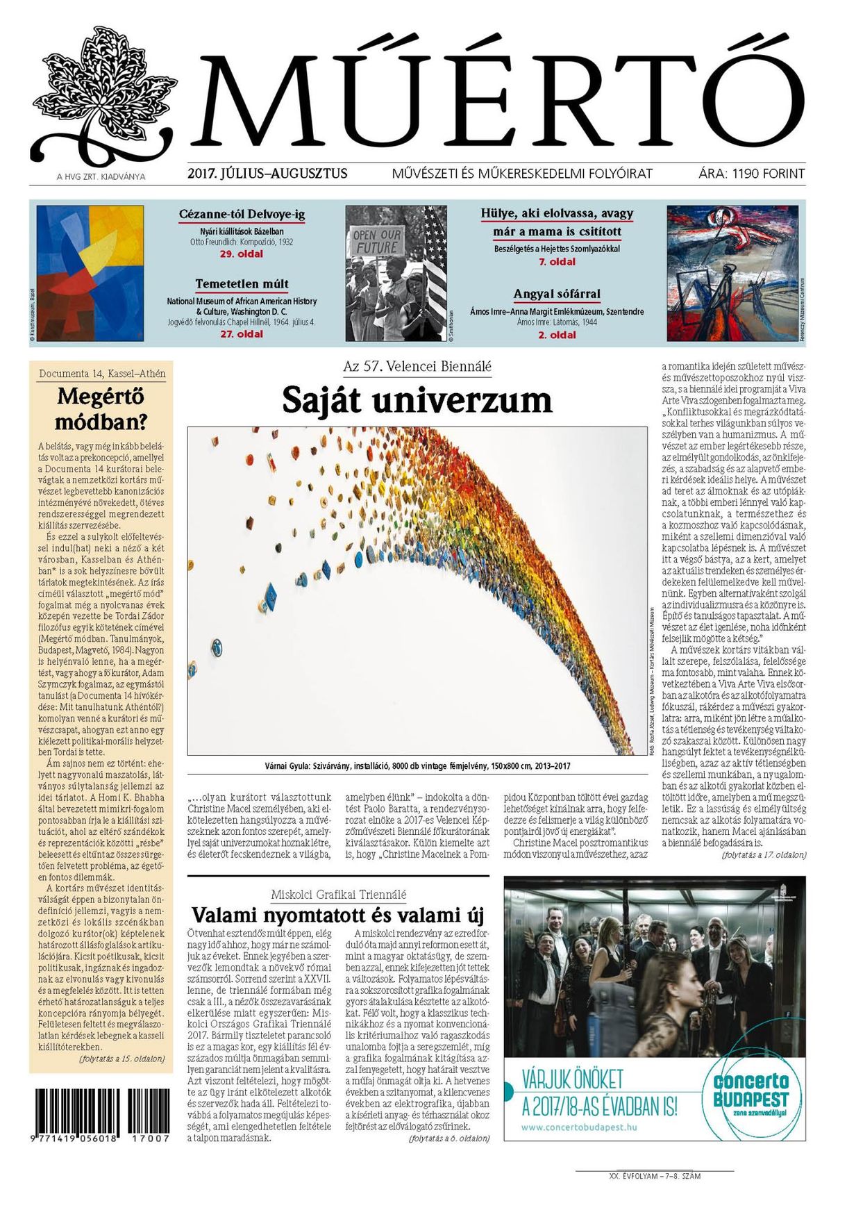 Megjelent a Műértő július-augusztusi lapszáma