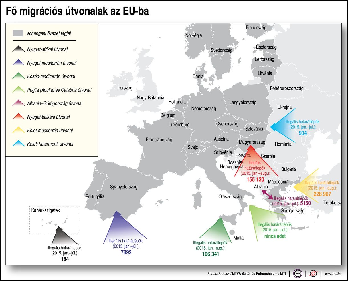 Térkép: Íme a 8 út, amelyen a menekültek Európába érkeznek