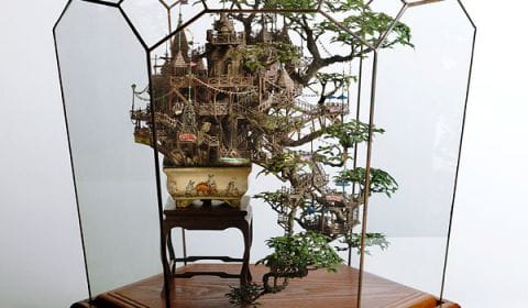Bonsai szobrászat mini-kastélyokkal