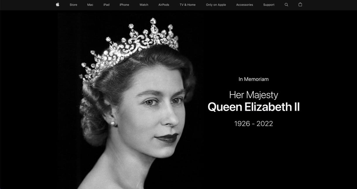 Lecserélte az Apple weboldala nyitólapját II. Erzsébet halála miatt