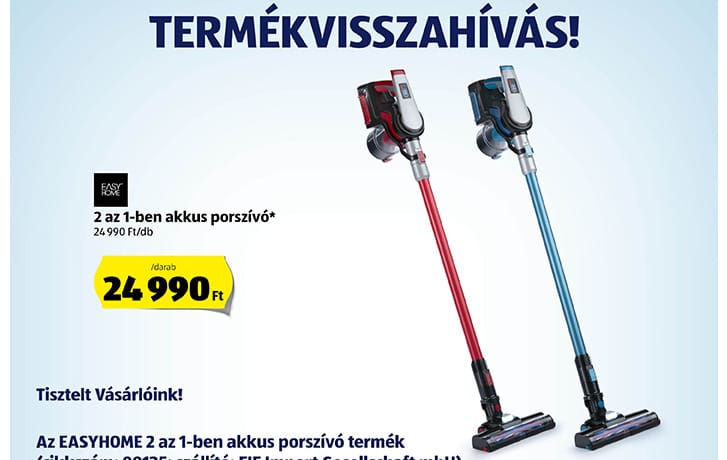 Veszélyes porszívót hív vissza az Aldi
