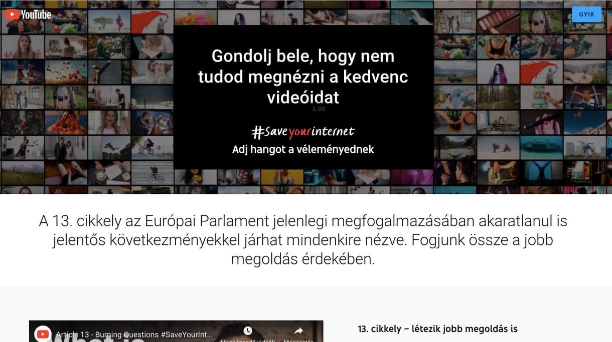 Nem hagyja magát a YouTube, mozgalmat indított az új EU-s szabály módosításáért