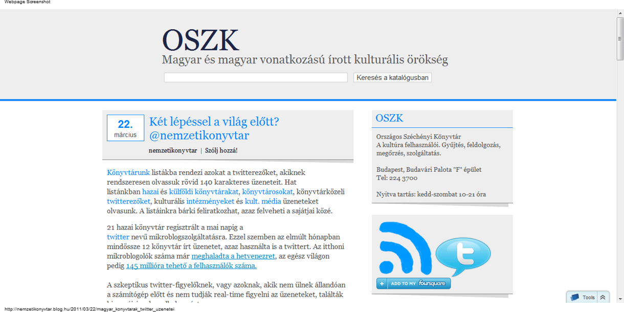 Twittermagazinnal rukkolt elő az Országos Széchényi Könyvtár
