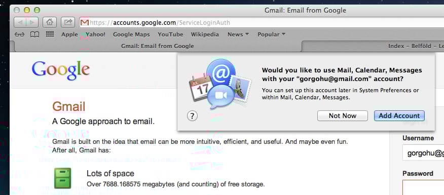 Webes e-mail adatok alapján is konfigurál mindent a Mountain Lion