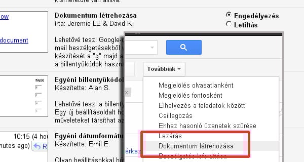 Tipp: dokumentum készítése e-mailből, Gmailben