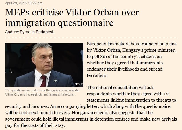 Financial Times: Orbán kérdőívét manipulatívnak tartják