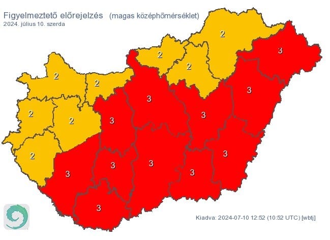 Tizenkét megyében vörös veszélyjelzés van érvényben a forróság miatt