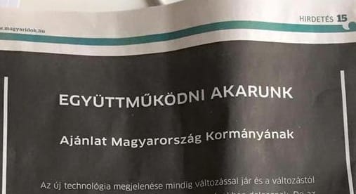 Egész oldalas hirdetésben üzent a kormánynak az Uber – és 110 ezer magyar