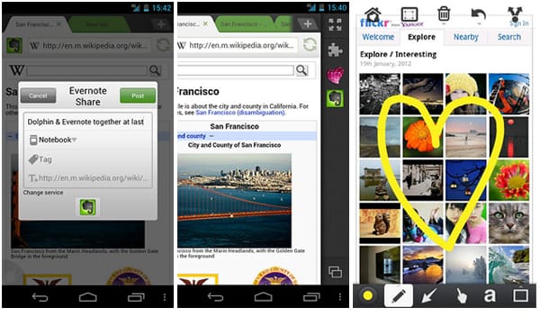 Evernote és Skitch kiegészítés a Dolphin böngészőhöz Androidra