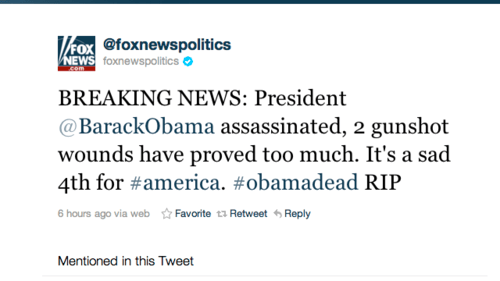 Obama téves halálhíréről olvashattak a FoxNews.com Twitter-oldalának követői