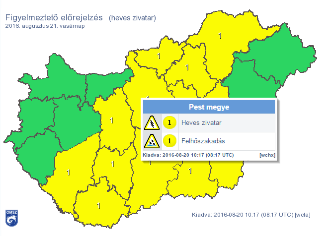 Holnap heves viharokkal, jéggel érkezik a hidegfront - figyelmeztető térkép