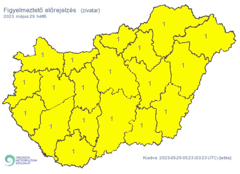Komolyabb zivatar, jégeső is lehet hétfőn - az egész országra figyelmeztetést adtak ki