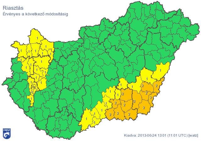 Vihartérkép: másodfokú riasztást adtak ki