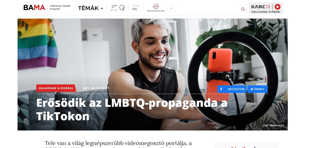 A Mediaworks vidéki lapjai szerint „erősödik az LMBTQ-propaganda a TikTokon”