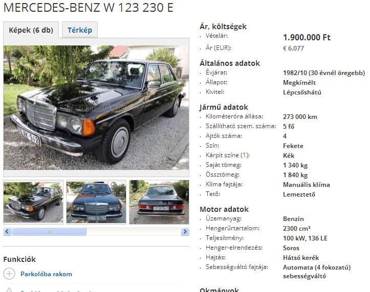 Czinege elvtárs fekete Mercijét árulják a neten