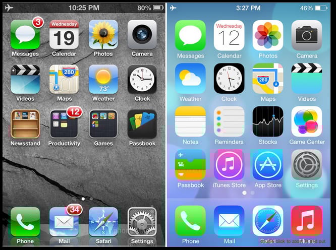 Érdekes képek: iOS 6 vs. iOS 7