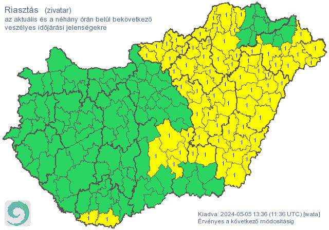 Zivatarjelzést adtak ki Kelet-Magyarországra